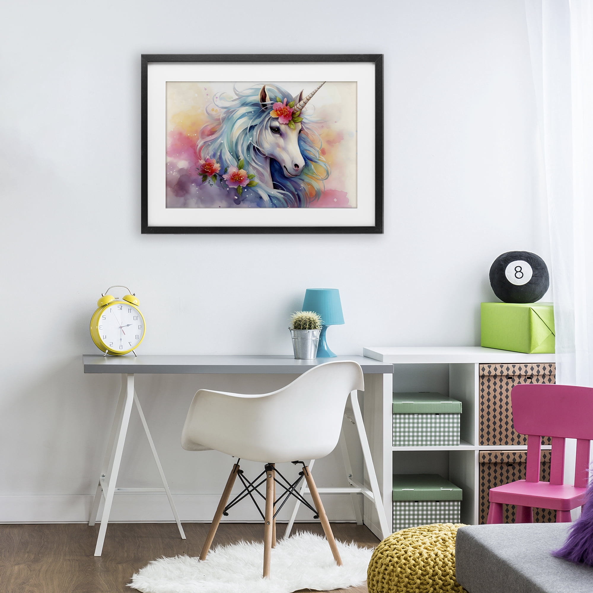 Stupell Industries Magical Unicorn with Blossoms Black Framed Print Under Glass, design by Creative Studio