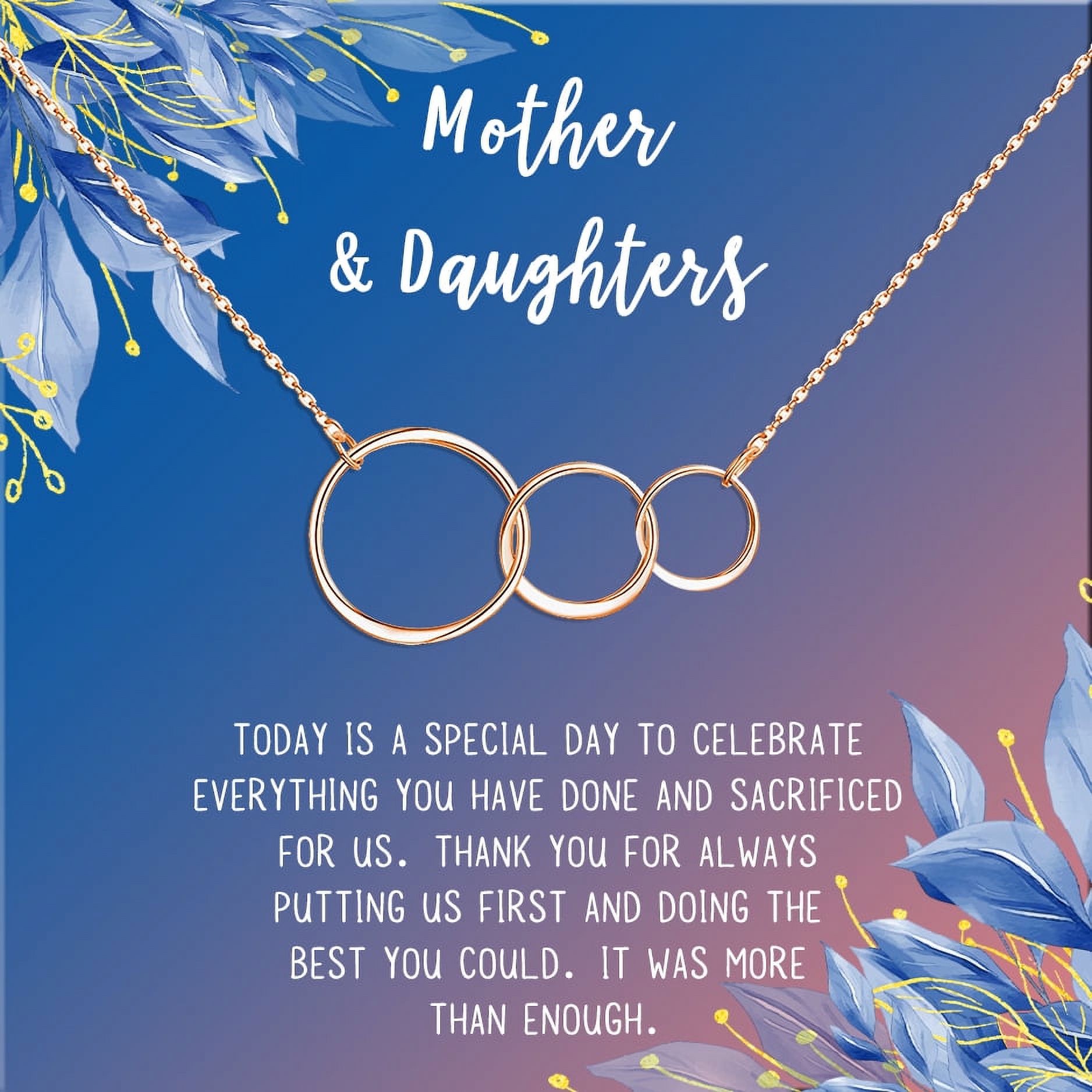 Mother and Daugther Mother's Day Gift, Mother's Day Gift from Daughter, Mother Day Gift Ideas, Necklace and Card Gift for Mom, Gift for Mom [Rose Gold Triple Infinity Ring,Blue-Orange Gradient]