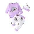 thumbnail image 2 of Byoo Koala Print New Born Girls Outfits Long Sleeve Crew Neck Onesies Pants Hat 3PCS Baby Clothes Set Soft Daily Outfits Set, 2 of 5