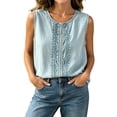 thumbnail image 2 of Karymi Cute Tops for Women Boho Embroidery Crew Neck Sleeveless Tank Top, Lightweight Linen Blend Casual Summer Vest Plus Size Tops for Women, 2 of 7