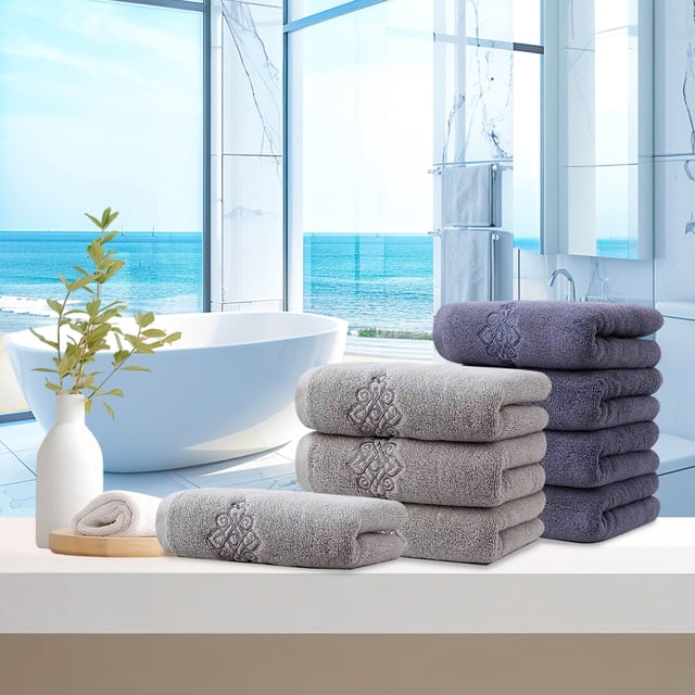 JASKFLY Solid Color Cotton Towel Four Pack Household Absorbent Face Towels 35x78cm Blue Set