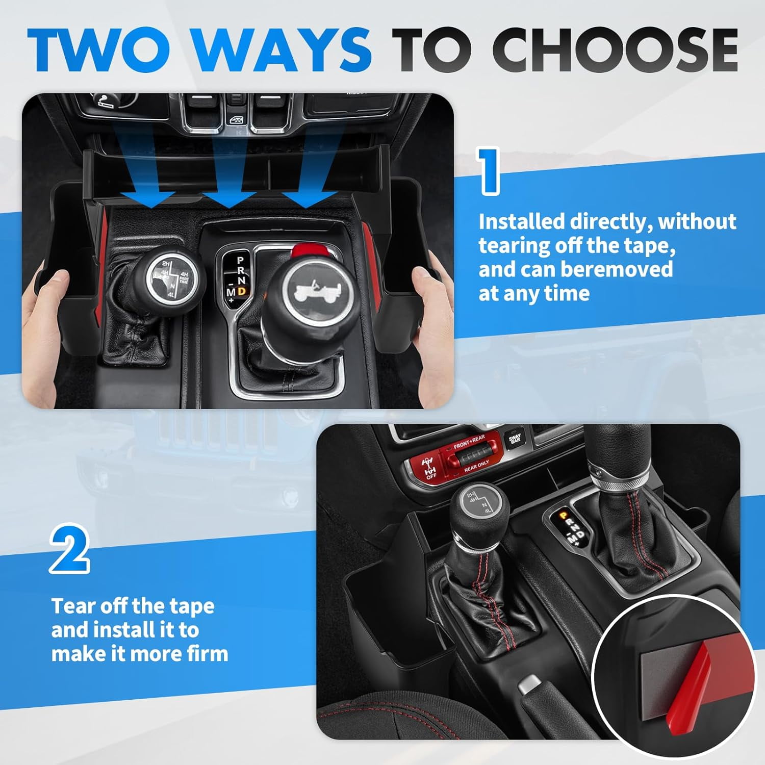 Canvcle 3PCS Gear Shift Organizer Tray Compatible with 2018-2025 Jeep Wrangler JL JLU 4xe &2020-2024 2025 Gladiator JT Center Console Organizer for Jeep Wrangler Accessories (Not for JK/JKU)
