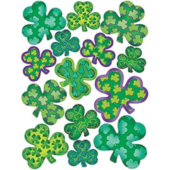 PMU St. Patrick's Day Decorations and Party Supplies - Shamrock 14 per Sheet Irish-Mood Clings - Irish Costume, Party Accessory (1/Sheet) Pkg/1