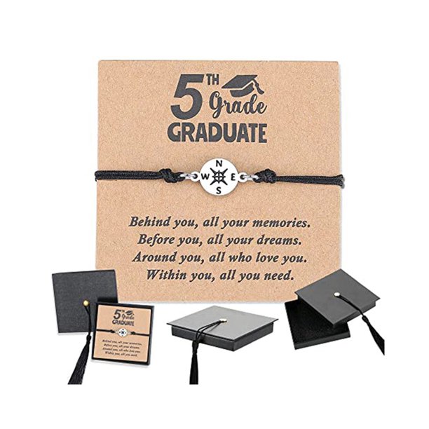 Pulsera brújula de graduación para hombre y mujer | Banda de hilo tejida ajustable | Conjunto de regalo único para la graduación de la escuela secundaria y la universidad 2025 con caja de sombreros
