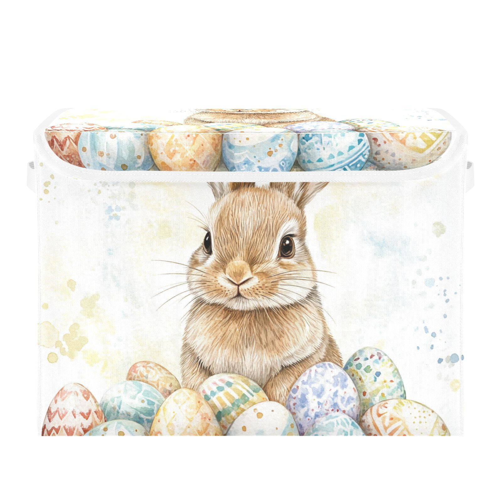 Bunny Easter Eggs Rabbit Storage Basket for Shelves Foldable Container Organizer for Organizing Toys Clothes Books with Handles