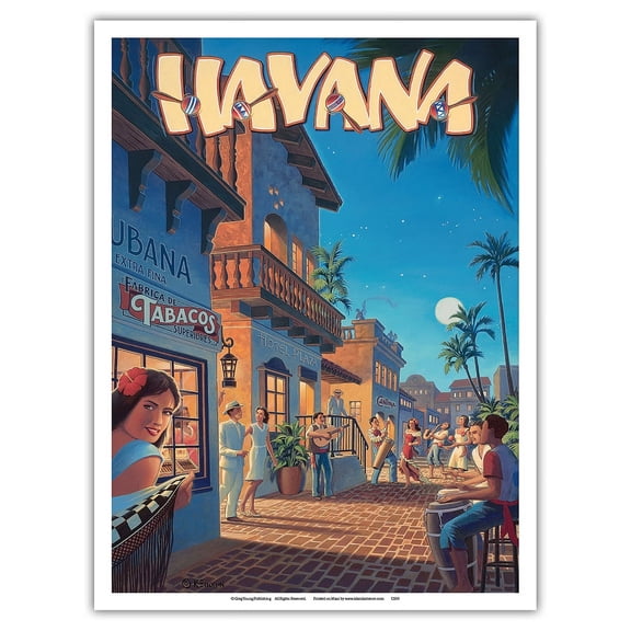 Havana Cuba - Vintage Travel Poster by Kerne Erickson - Master Art Print (Unframed) 9in x 12in