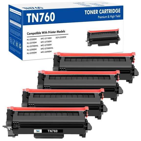 TN760 Toner Cartridge High Yield Compatible for Brother TN-760 TN730 TN-730 Work with DCP-L2550DW MFC-L2710DW HL-L2350DW HL-L2370DW HL-L2395DW MFC-L2690DW 6000 Pages (Black, 4-Pack)