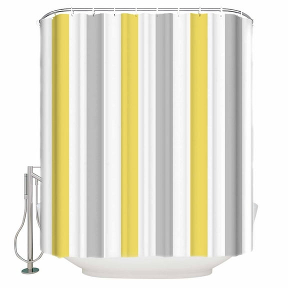 Extra Long Shower Curtain 72x96 Inch, Yellow Grey Striped Shower Curtain Waterproof Bathroom Decor Geometric Vertical Stripes White Fabric Bath Curtain Set Accessories with Hooks