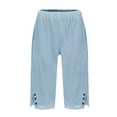 thumbnail image 5 of GEWSEY Pedal Pushers for Women Lightweight Linen Capri Pants Casual Loose Elastic Waist Bermuda Shorts Summer Capris Pants Sky Blue, M, 5 of 6