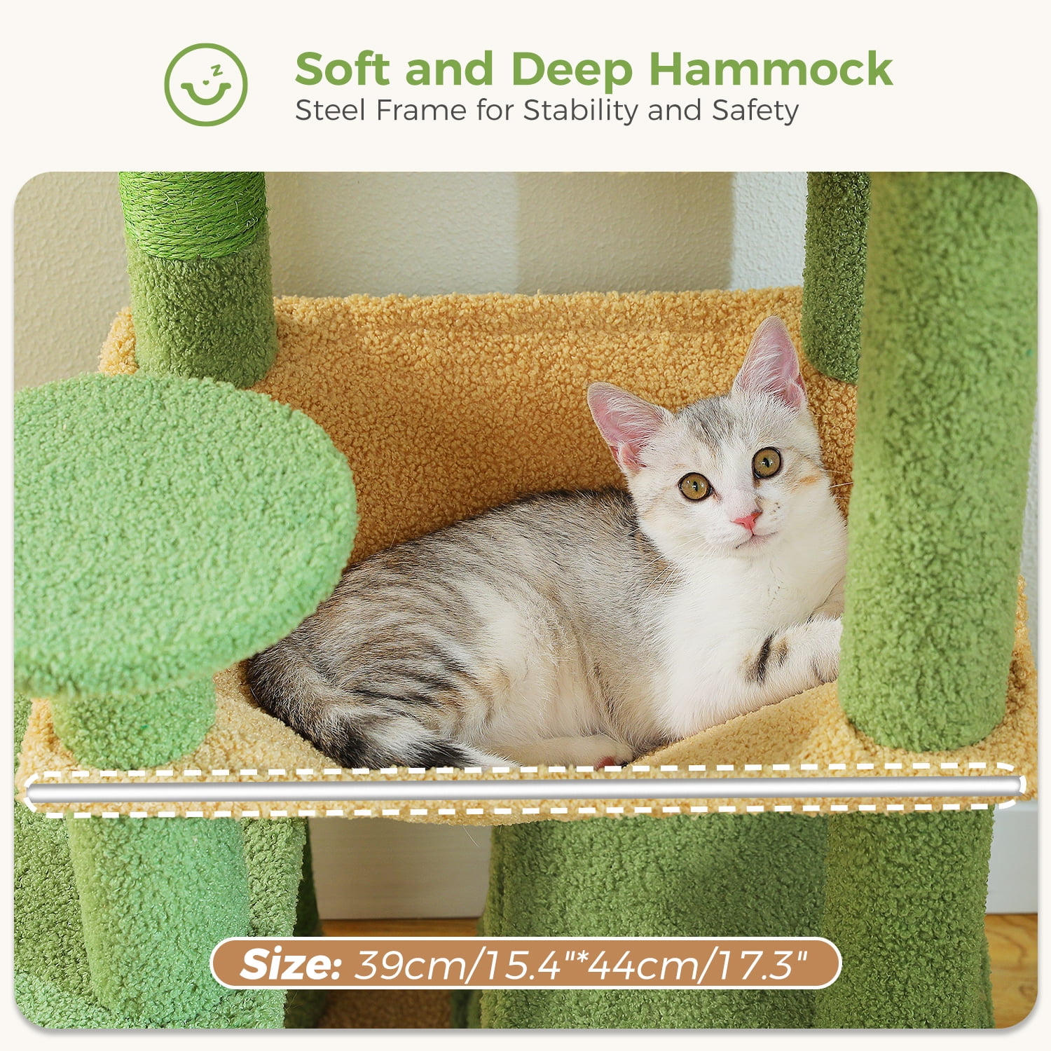 Pefilos 53" Tall Cat Tree Tower with Spacious Hammocks, Condos and Scratching Posts, Cat House with Dual Padded Perches for Indoor Large Cats, Green