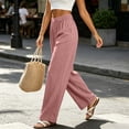 thumbnail image 4 of Olyvenn Women's Elastic High Waist Textured Wide Leg Pants, Button Front Loose Summer Casual Palazzo Trousers Pink L, 4 of 6