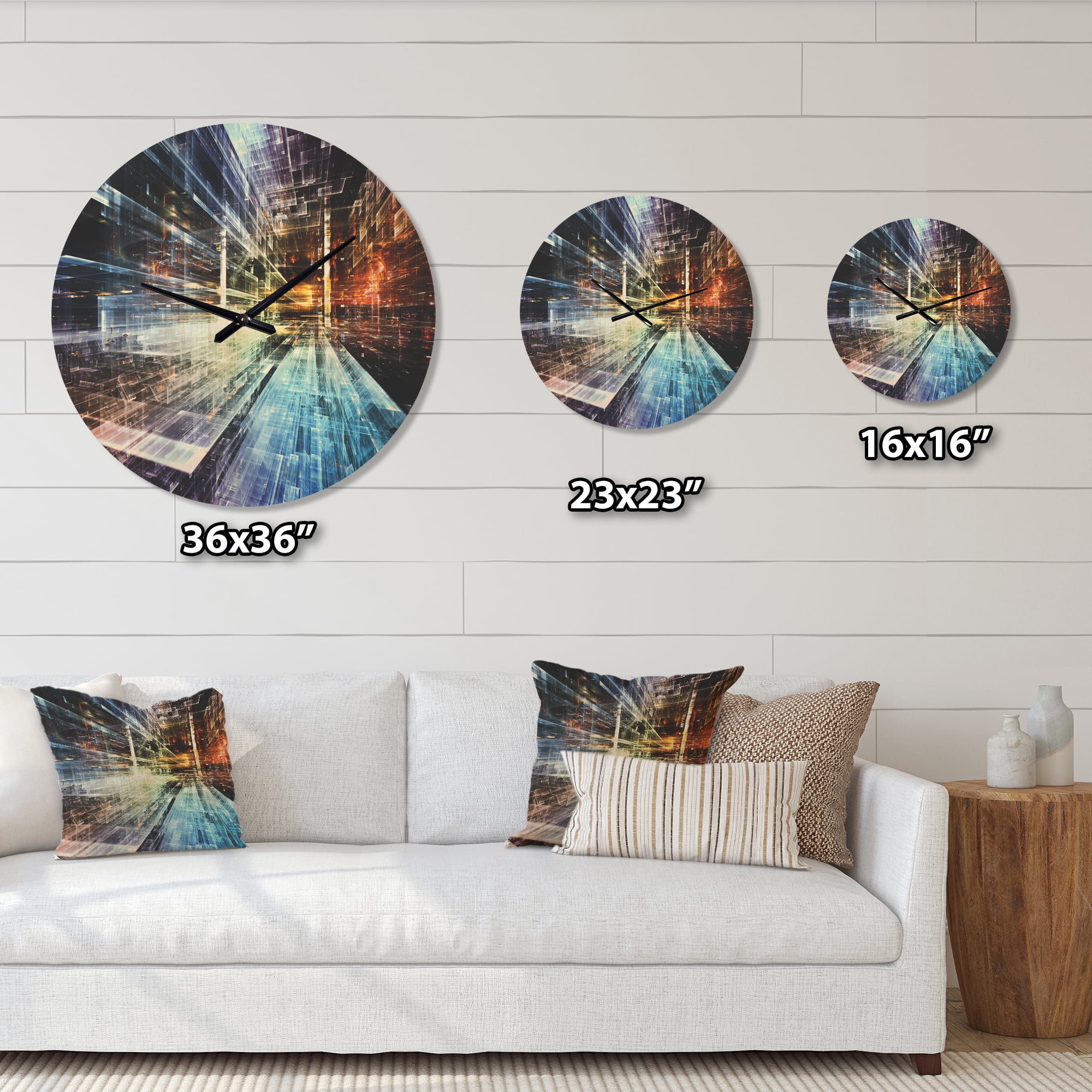 Designart 'Future Industry Lights' Modern Wood Wall Clock