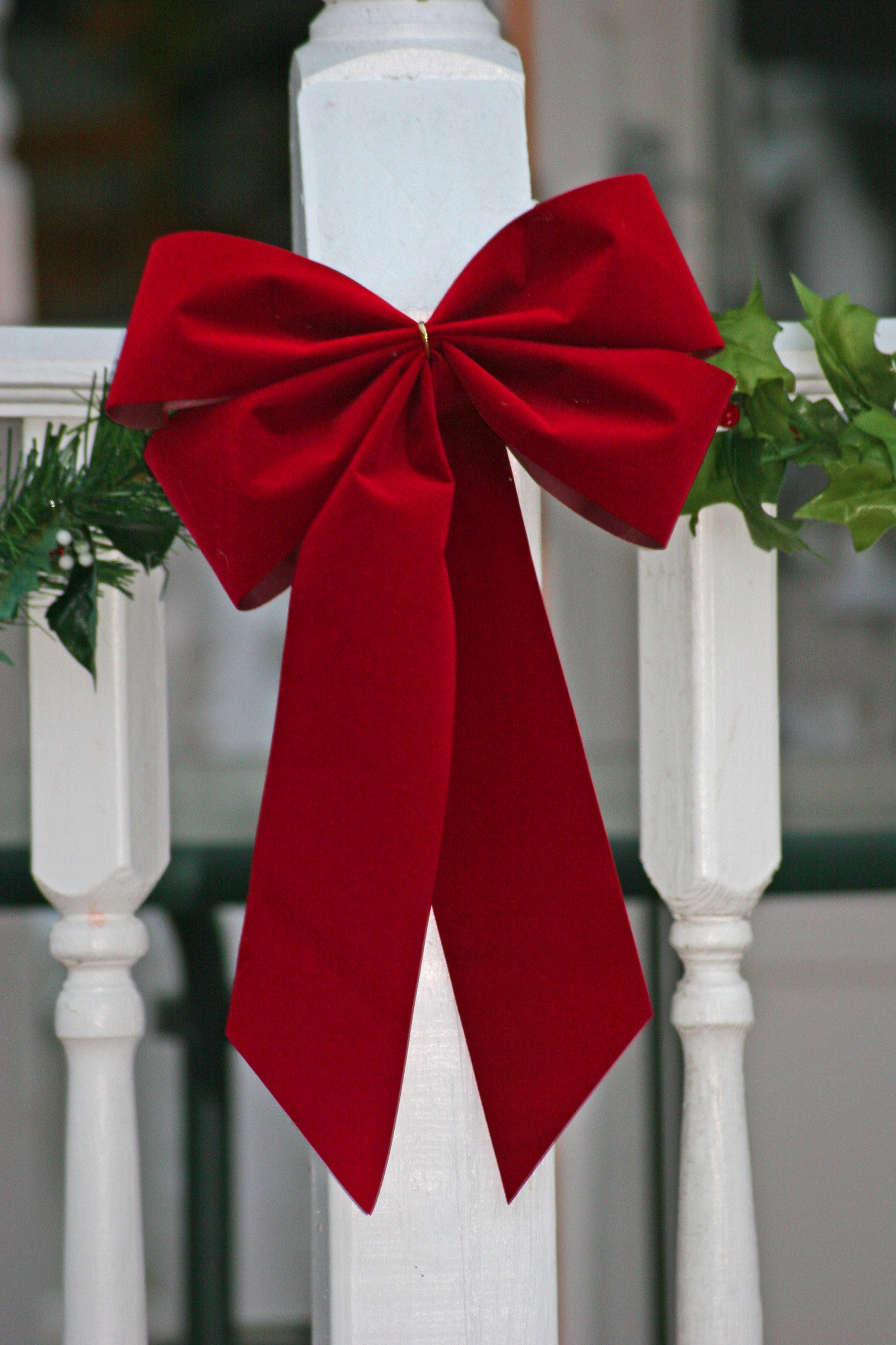 Red Velvet Outdoor Christmas Bows by Independence Bunting. 3-Pack! 6 Loop Gold Purl Edge Xmas Holiday Bows Home Decor - 9" Bow with 11" Tail. Free Shipping Available!