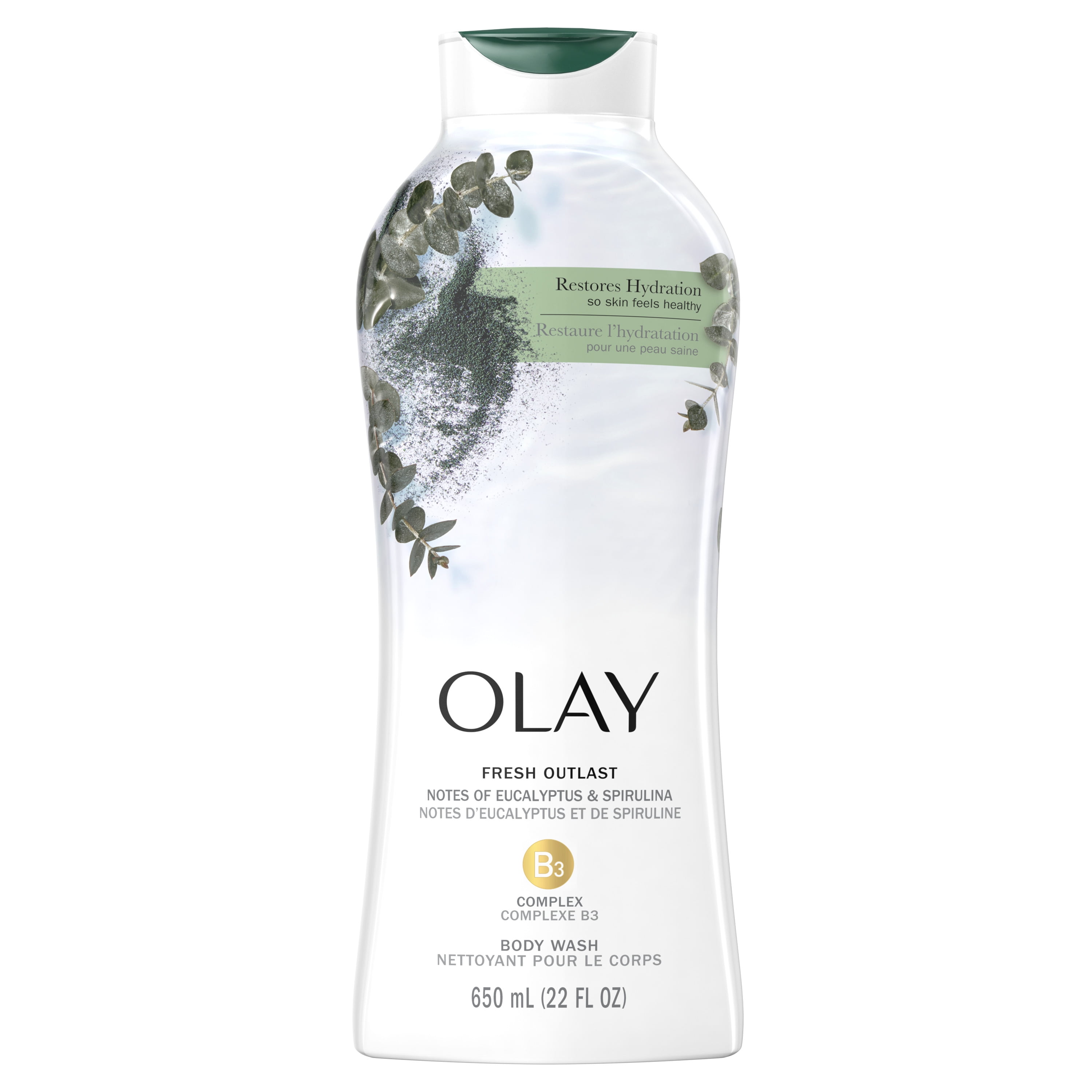 Olay Fresh Outlast Paraben Free Body Wash with Relaxing Notes of Eucalyptus and Spirulina, 22 fl oz