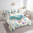 thumbnail image 3 of Manfei Groovy Rose Flower Twin Bedding Sets 7-Piece, Dreamy Garden Butterfly Bedding Comforter Set, Romantic Love Heart Reversible Sheet Sets, Microfiber Bedroom Decor, 3 of 7