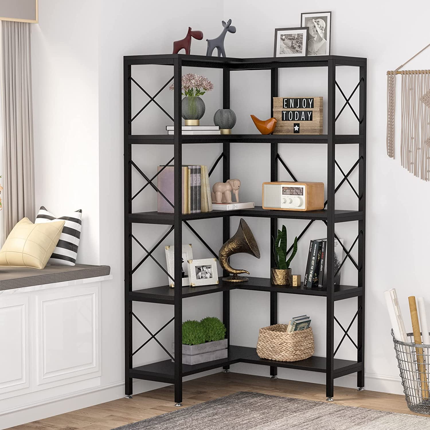 Buy Tribesigns 5Shelf Corner Bookshelf, Large Modern Corner Bookcase