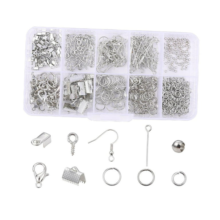 10 Grids Earring Making Set with Screw Eye Pins Lobster Clasps Jewelry Findings Tools Ribbon Clamp Crimps with Loop for Pendants Necklace White