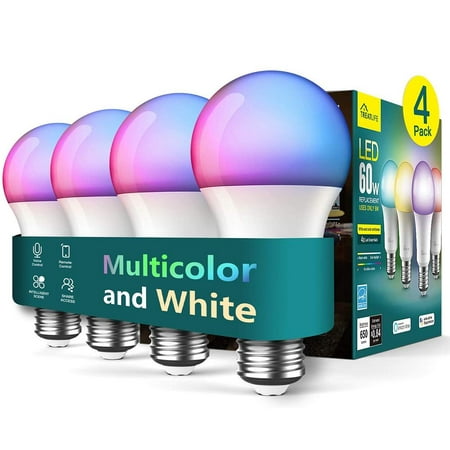 Smart Light Bulbs 4 Pack, Treatlife 2.4GHz Music Sync Color Changing Light Bulb, Works with Alexa Google Home, A19 E26 Dimmable LED Light Bulb 9W 800 Lumen for Party Decoration, Smart Home Lighting