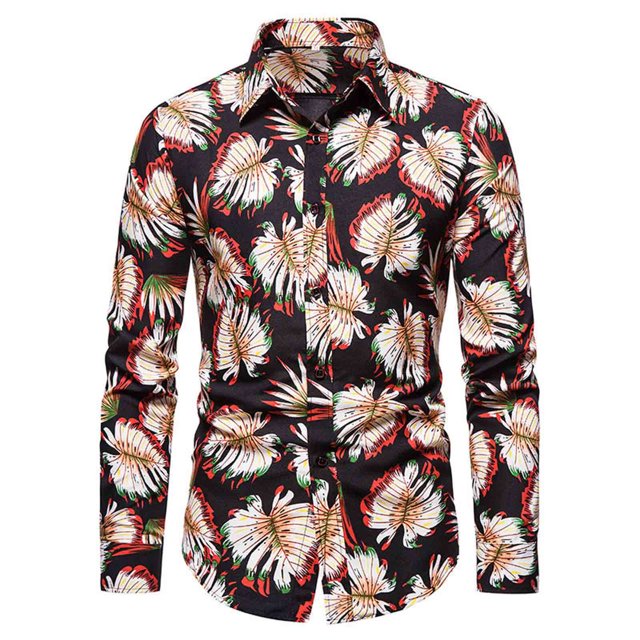 Camisas de manga larga estampadas delgadas informales de moda para hombres blusa superior Turndown Beach Pompotops oipoqjl25828