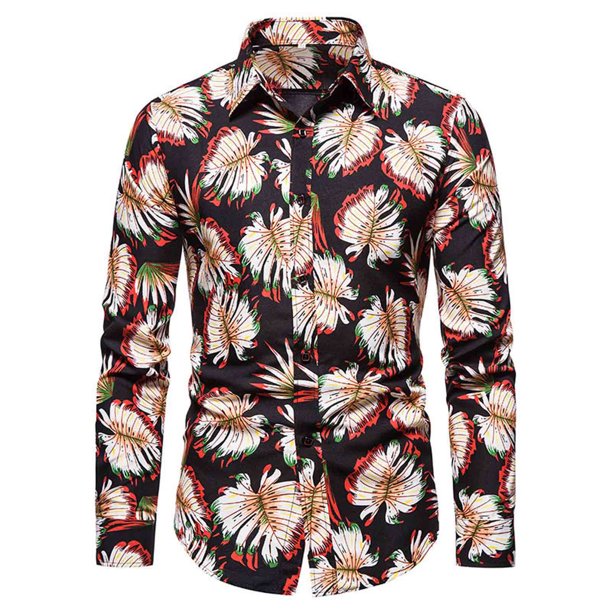 Camisas de manga larga estampadas delgadas informales de moda para hombres blusa superior Turndown Beach Pompotops oipoqjl25826