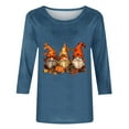 thumbnail image 4 of TKLPEHG Thanksgiving Shirts for Women 3/4 Sleeve Tops Round Neck Fall Fashion Funny Gnome Graphic Shirts Pullover (Blue,XXXXXL), 4 of 4