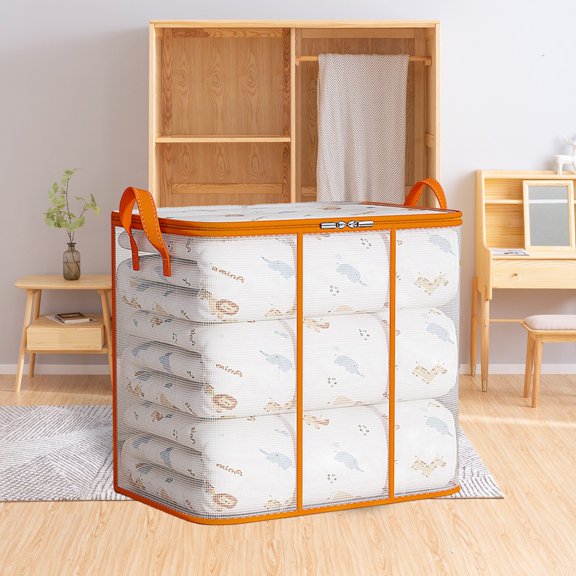 AZXY Blanket Storage Containers,Closet Organizer Bins Fabric Folding,Storage Bags for Clothes with Zipper,Stackable Blanket Containers for Large Blankets Quilt