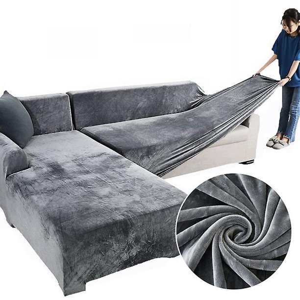 Home Velvet Plush L Shaped Sofa Velvet Covers For Living Room Elastic