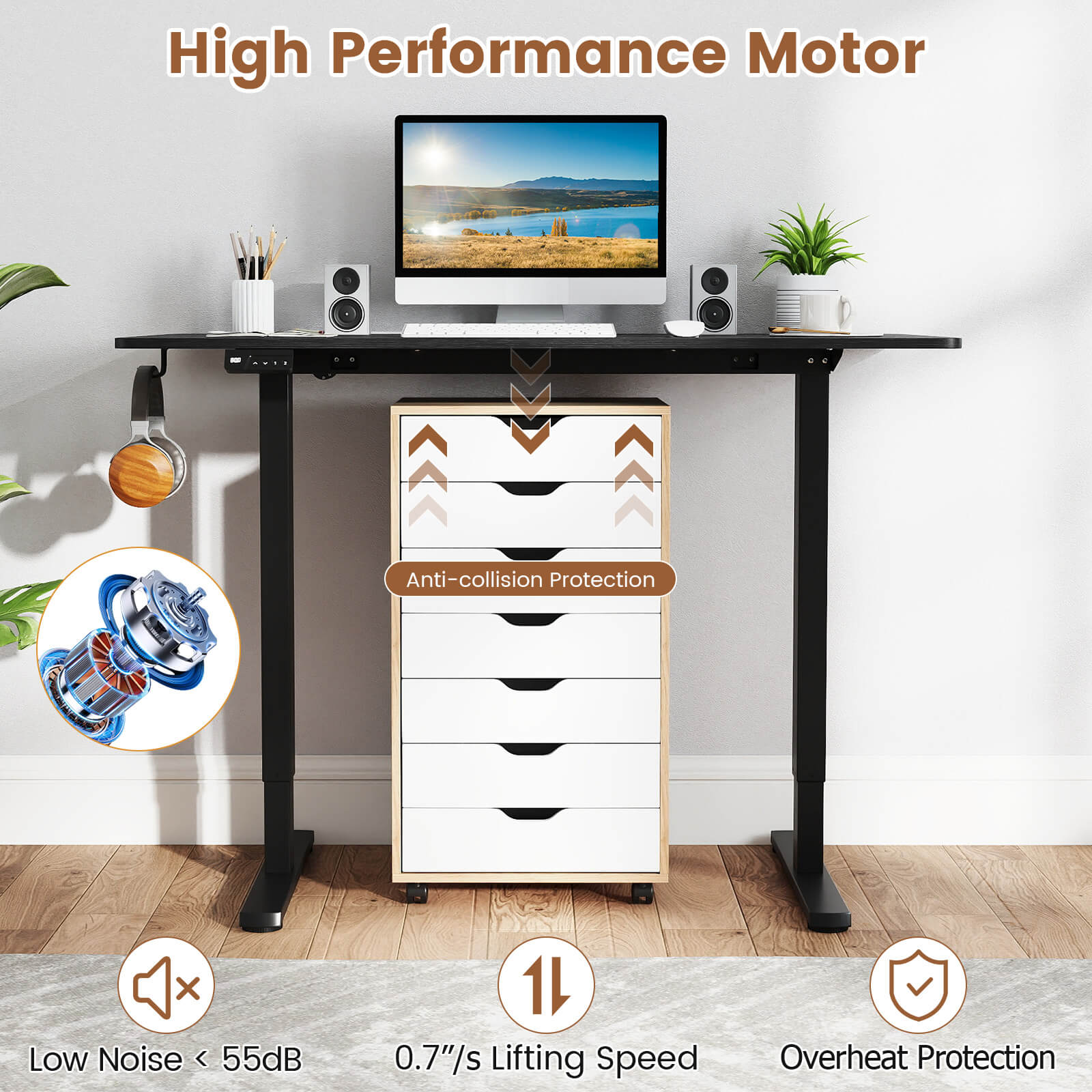 Costway 48” x 24” Electric Standing Desk with LED Display 2 Memory Height Settings for Home Black