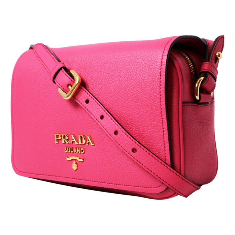 Prada Vitello Phenix Pink Leather Silver Logo Small Camera Crossbody Bag
