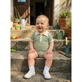 thumbnail image 4 of BemeyourBBs Newborn Baby Boy Summer Clothes Striped Bubble Romper Infant Boy Contrast Color Short Sleeve Turn Down Collar Button Up Shirt Bodysuit Jumpsuit, 4 of 9