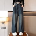 thumbnail image 2 of KAUOD Girls Straight Wide Leg Jeans Baggy Retro Cargo Denim Pants Teen Kids Fall Casual Elastic High Waist Jeans Trousers, 2 of 8