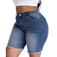 thumbnail image 3 of Gocolloa Women's Plus Size High Waisted Stretchy Jean Shorts 10" Inseam Raw Hem Denim Bermuda Shorts Royal Blue 20W, 3 of 6