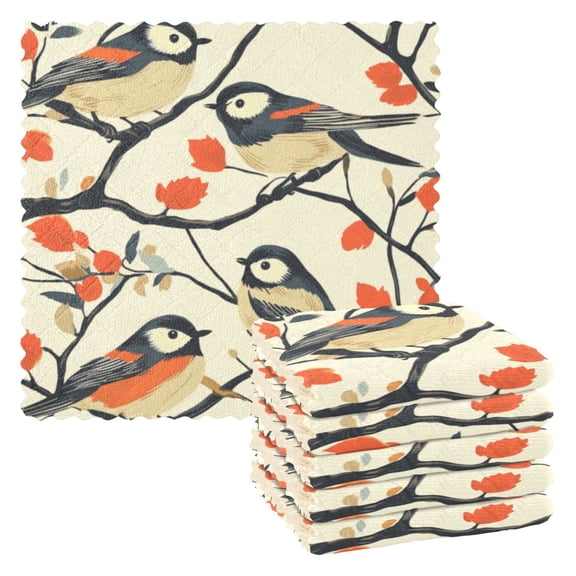 6 Pieces of Kitchen Towels 11x11Inch Kitchen Dish Cloths Kitchen Dish Towels Reuseable Cleaning Cloths Lovely Colorful Birds