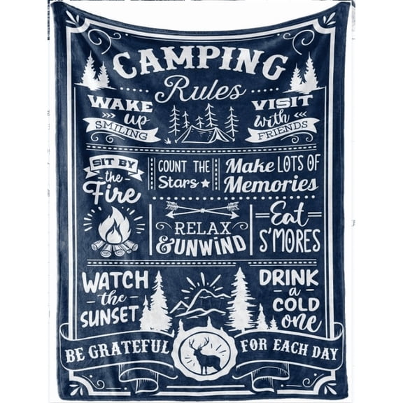 Camping Gifts for Women Men Lovers Throw Blanket, Happy Campers Decor Outdoor, RV Campsite Travel Hiking Home Bedroom Decor