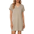 thumbnail image 4 of ClodeEU Women's V Neck Short Sleeve Dress with Roll Tab Sleeves,Solid Color Casual Midi Dress Khaki,Womens Plus L, 4 of 5