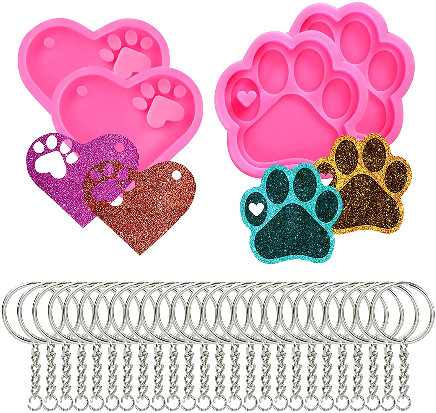 Heart Bear Dog Paw Keychains Silicone Resin Mold Fondant Candy Chocolate Mould 