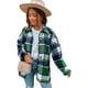thumbnail image 3 of Camisa de franela a cuadros para mujer 2023, cuello alto, camisa de manga larga, trajes de otoño, blusas casuales, blusas de trabajo con bolsillos, 3 of 5