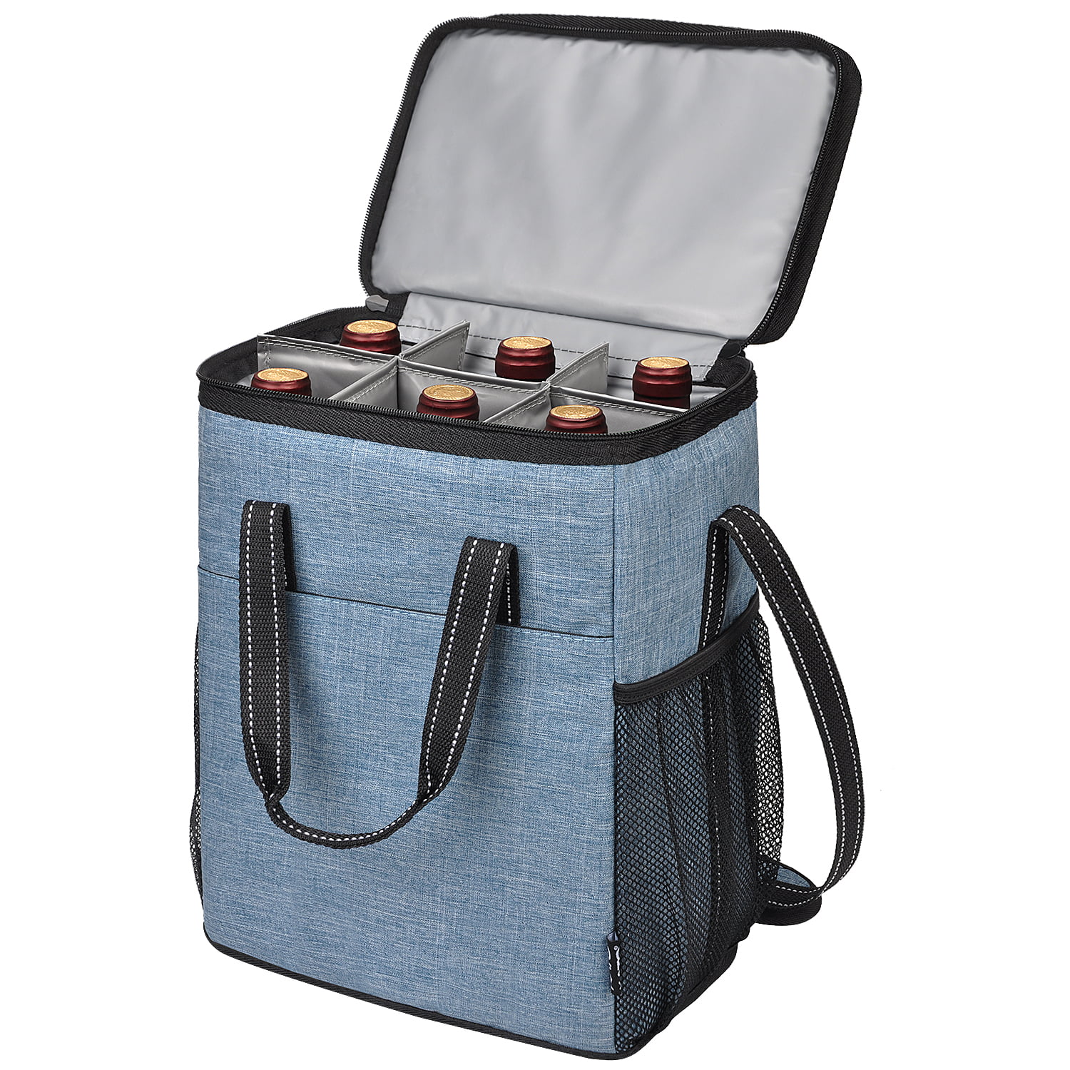 Insulated Wine Carrying Case Cooler Tote Bag Travel or Picnic Black Kato 6 Bottle Wine Carrier Perfect Wine Lover Gift