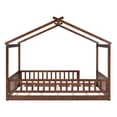 thumbnail image 6 of Full Size House Bed Solid Wood Floor Bed Frame with Fence Guardrails and Roof Montessori Bed Playhouse Bed for Children Girls and Boys, Walnut, 6 of 7