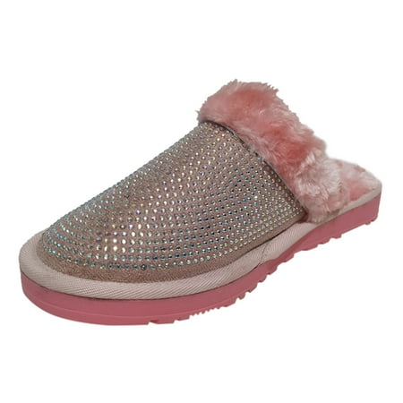 

Shpwfbe Slippers For Women Outdoor Plush Rhinestone Wool Drag Warm And Comfortable Flat Shoe House Slippers For Women Womens Slippers