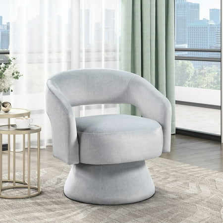 Luxury Modern Swivel Accent Chair | 360-Degree Movement in Living Space | Gray Velvet on Sturdy Wood | Supports 300lbs