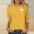 thumbnail image 2 of Sexlip Womens Cross Print Tee Short Sleeve Design Breathable Fabric Relaxed Silhouette for Daily Errands Yellow M, 2 of 5