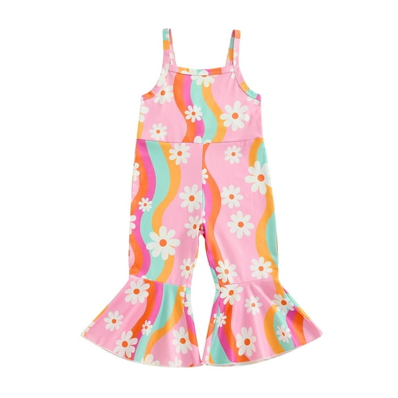 Musuos Toddler Girl Romper Overalls 6 12 18 24M 3 4Y Casual Summer Floral Print Sleeveless Flared Pants Jumpsuit Cute Clothes