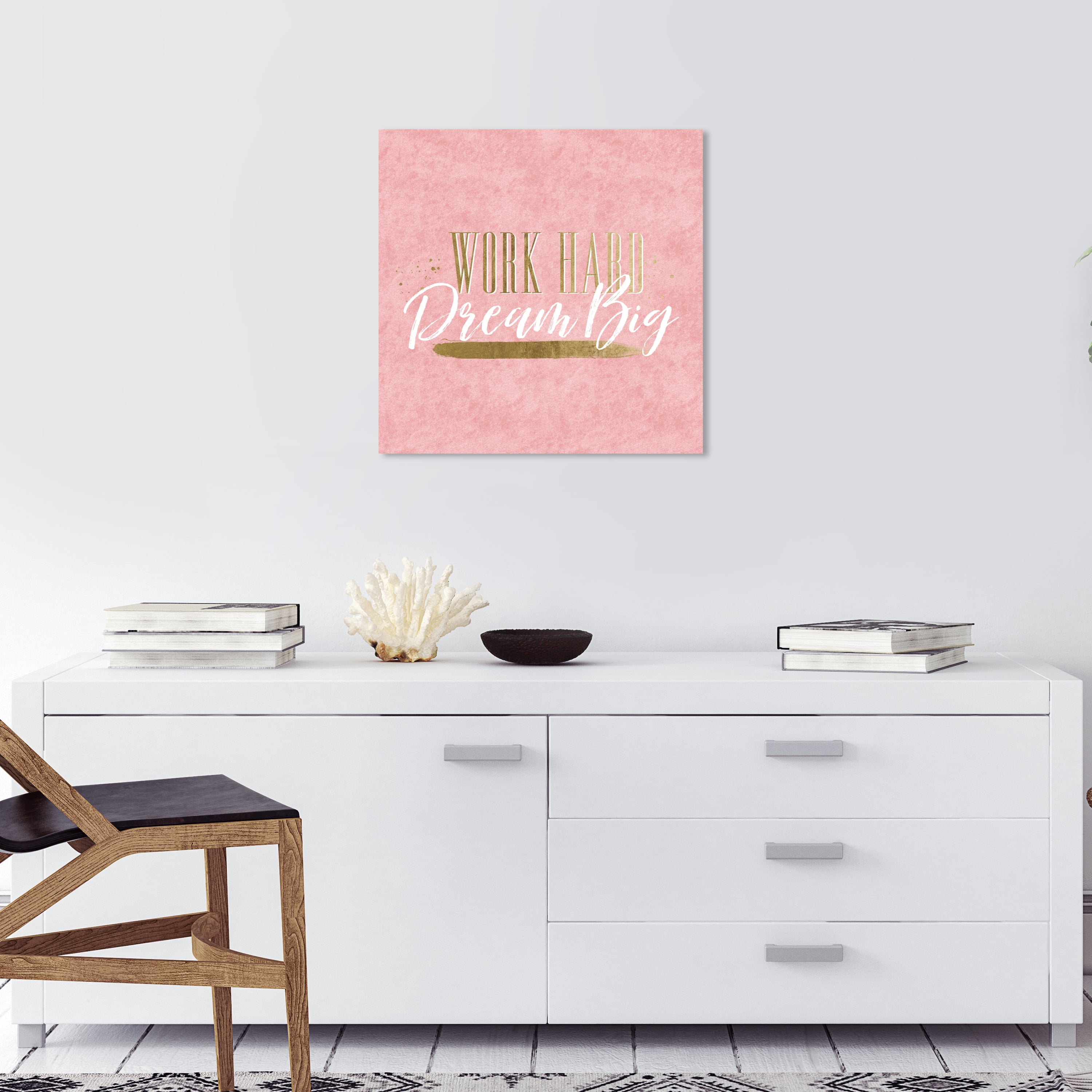 Wynwood Studio Work Hard Dream Big Pink Typography and Quotes Wall Art Canvas Print Pink 20x20