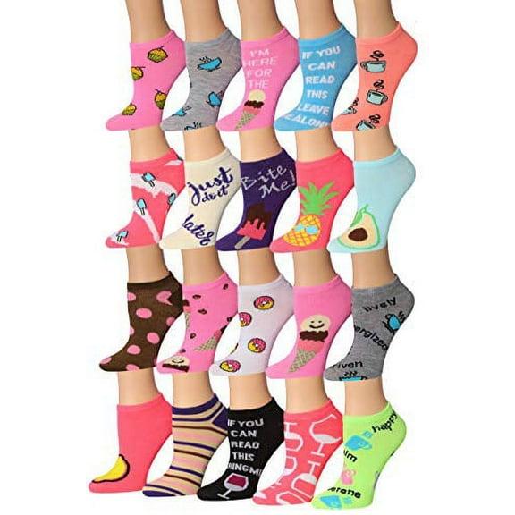 Tipi Toe Women's 20 Pairs Colorful Patterned Low Cut/No Show Socks NS185-AB