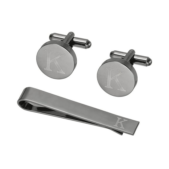 Uxcell Cuff Links, Initial Tie Clip and Cufflink Set for Men Classic Copper, Letter K(Black)