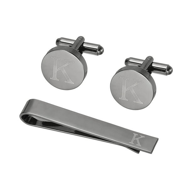 Uxcell Gemelos, Clip de Corbata Inicial y Juego de Gemelos para Hombres Clásico de Cobre, Letra K (Negro)