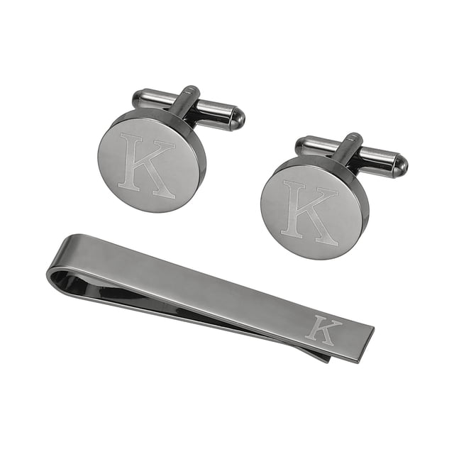 Uxcell Gemelos, Clip de Corbata Inicial y Juego de Gemelos para Hombres Clásico de Cobre, Letra K (Negro)