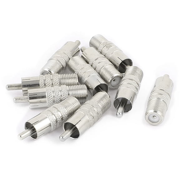Unique Bargains 10 Pcs F-Type Female to RCA Male RF Plug Adapter Connector Coax Jack Silver Tone