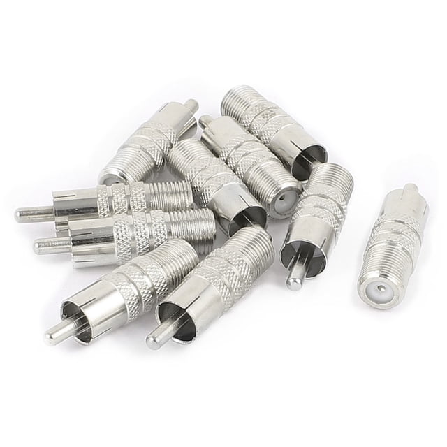 Unique Bargains 10 Pcs F-Type Female to RCA Male RF Plug Adapter Connector Coax Jack Silver Tone